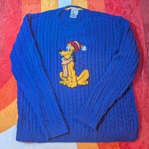 Vintage Pluto Blue Cable Knit Sweater, Mens's XL, Disney Retro